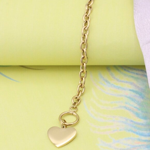 Yellow Gold Plated Heart Charm Bracelet, 18cm Adjustable Chain, XPBL0603 - Picture 8 of 12